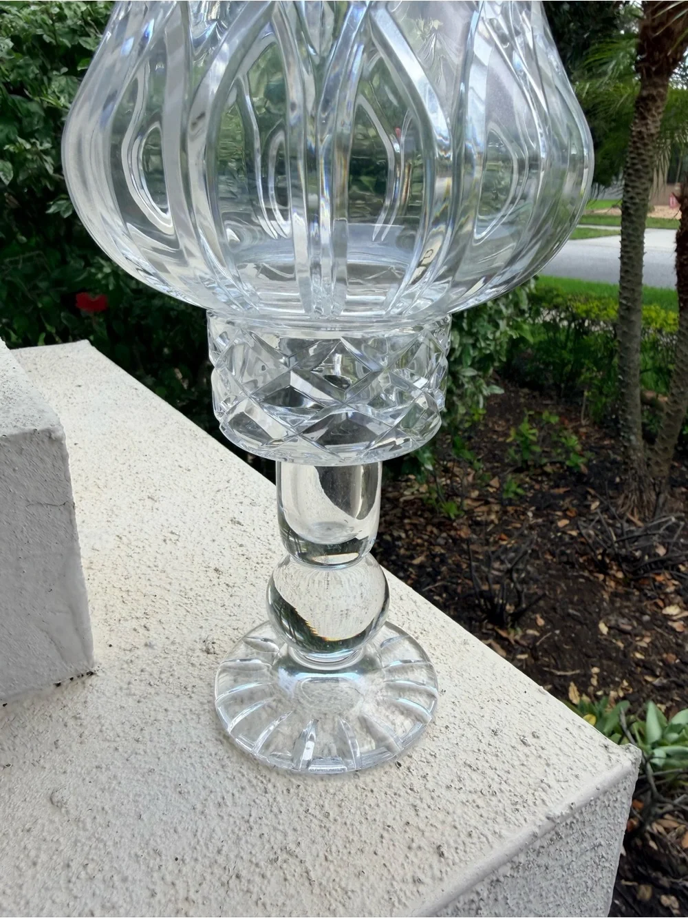 Vintage Cut Crystal Hurricane Vase Candle Holder Clear Heavy Glass 12